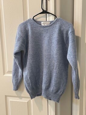 100% new wool- can be washed. Womens vintage Light Blue Crewneck Sweater